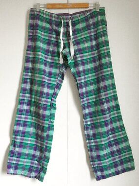 Y2K Garage Star Low Rise Sparkly Purple & Green Plaid Flannel Pants Small